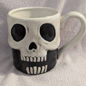 Skull Sculpted Ceramic Coffee Mug Blue Sky
